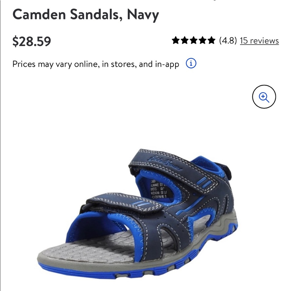 North Walk Ltd Eddie Bauer Boys Size 3 Camden Sandals, Navy